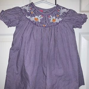 Halloween smocked purple gingham dress
